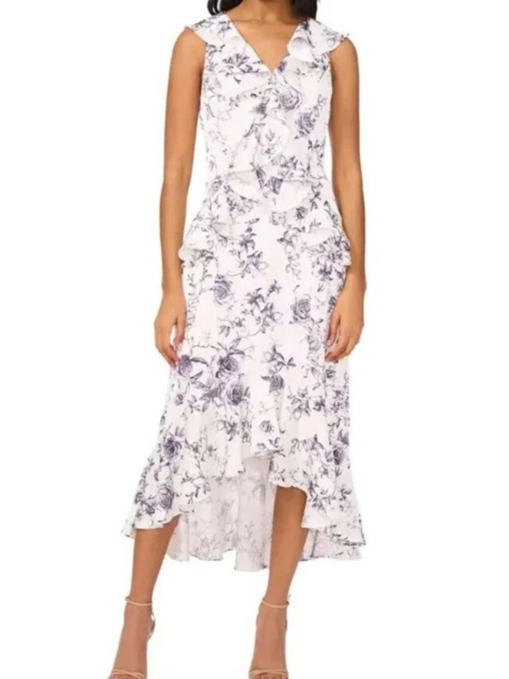 CECE WOMEN'S FLORAL PRINT RUFFLED MIDI DRESS (SIZE 12)